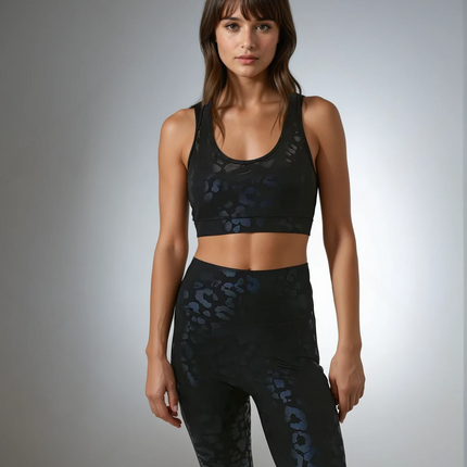 Lume | Sports Bra for Women with Metallic Leopard Design - Black