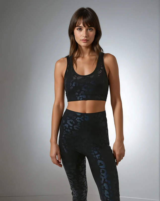 Lume | Sports Bra for Women with Metallic Leopard Design - Black