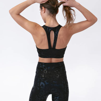 Lume | Sports Bra for Women with Metallic Leopard Design - Black