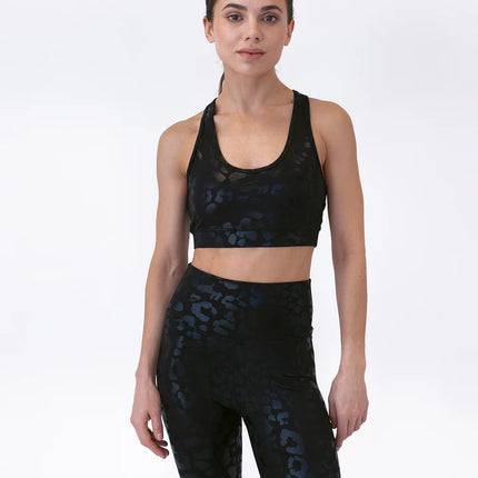 Lume | Sports Bra for Women with Metallic Leopard Design - Black