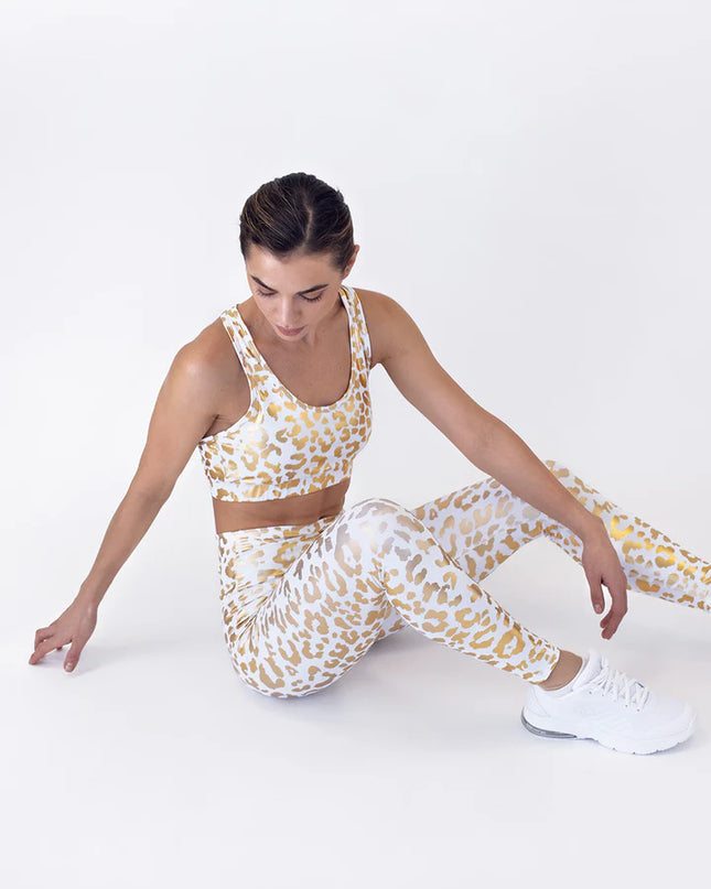 Lume | Sports Bra for Women with Metallic Leopard Design - White