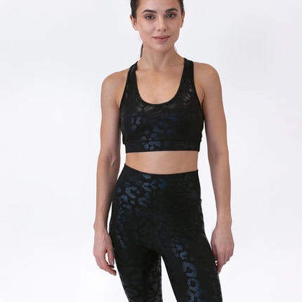 Lume | Sports Bra for Women with Metallic Leopard Design - Black