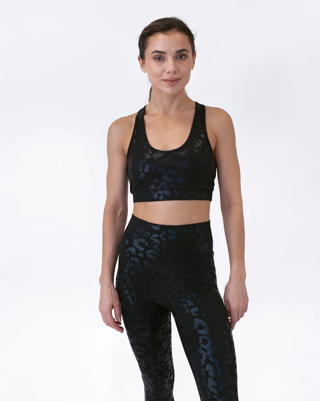 Lume | Sports Bra for Women with Metallic Leopard Design - Black