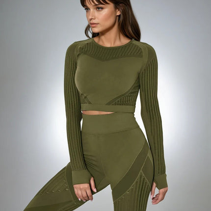 Aether | Women’s Long Sleeve Top – Sculpted Seamless Fit - Army Green