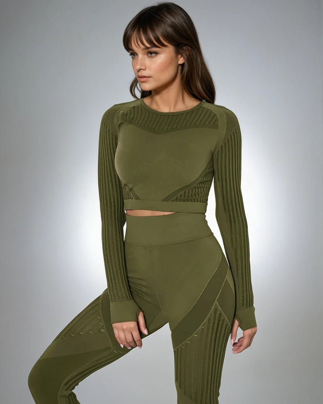 Aether | Women’s Long Sleeve Top – Sculpted Seamless Fit - Army Green