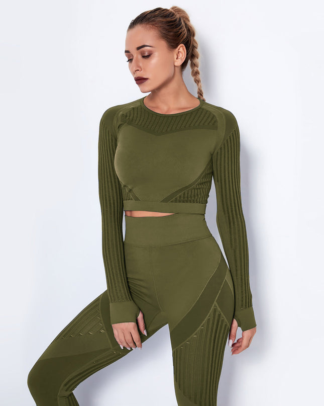 Aether | Women’s Long Sleeve Top – Sculpted Seamless Fit - Army Green