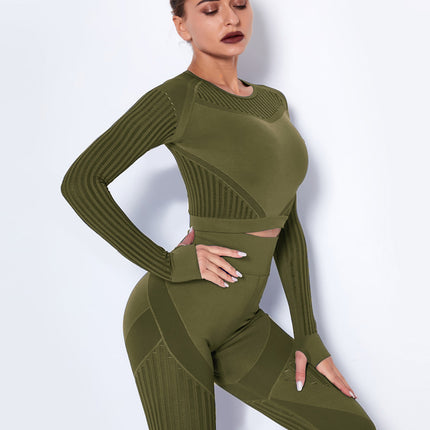 Aether | Women’s Long Sleeve Top – Sculpted Seamless Fit - Army Green
