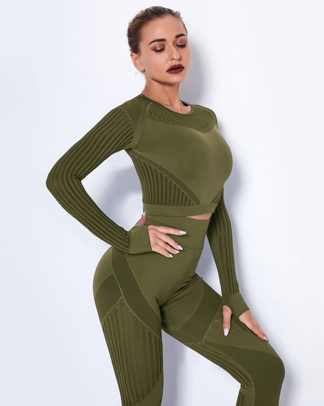 Aether | Women’s Long Sleeve Top – Sculpted Seamless Fit - Army Green