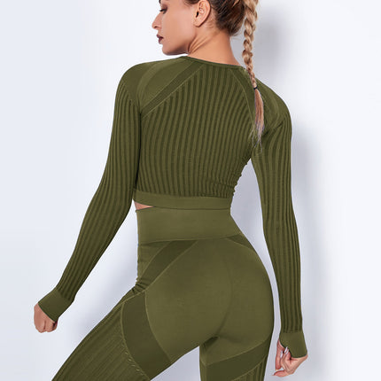 Aether | Women’s Long Sleeve Top – Sculpted Seamless Fit - Army Green