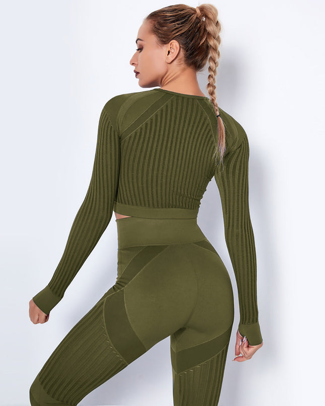 Aether | Women’s Long Sleeve Top – Sculpted Seamless Fit - Army Green