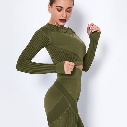 Aether | Women’s Long Sleeve Top – Sculpted Seamless Fit - Army Green