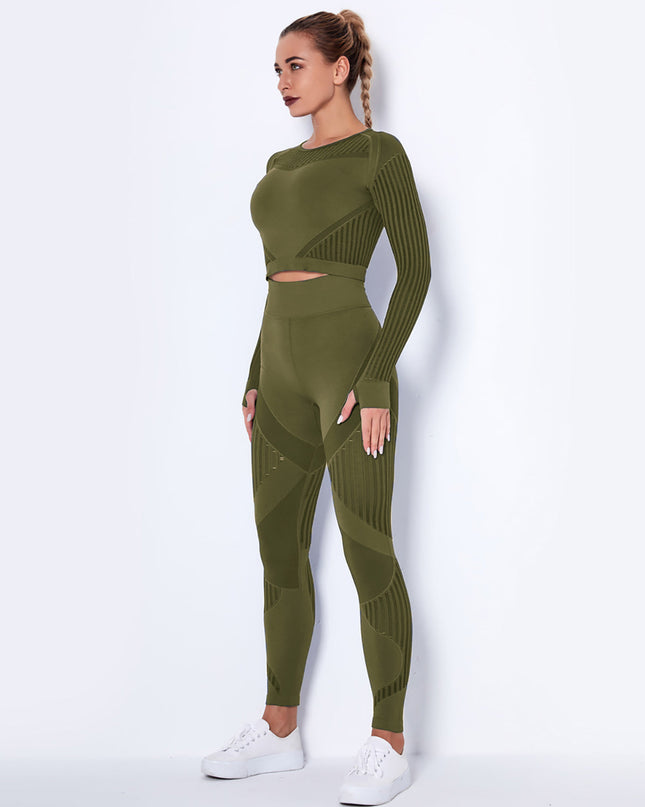 Aether | Women’s Long Sleeve Top – Sculpted Seamless Fit - Army Green