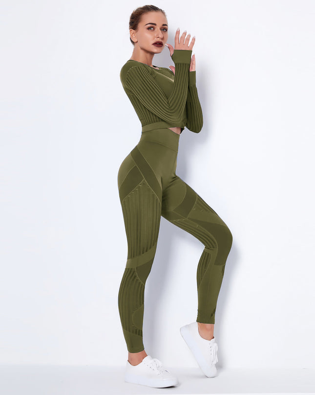 Aether | Women’s Long Sleeve Top – Sculpted Seamless Fit - Army Green