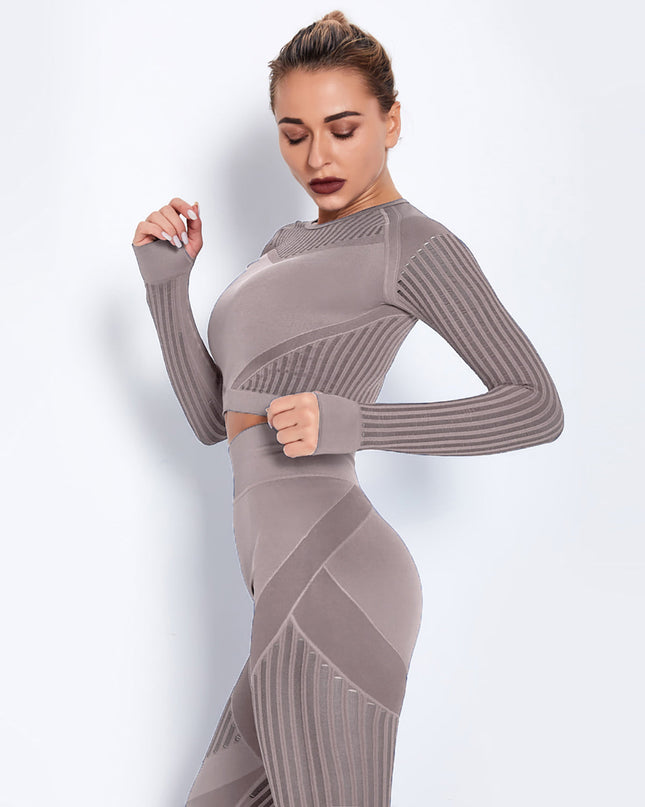 Aether | Women’s Long Sleeve Top – Sculpted Seamless Fit - Brown