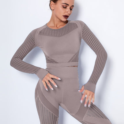 Aether | Women’s Long Sleeve Top – Sculpted Seamless Fit - Brown