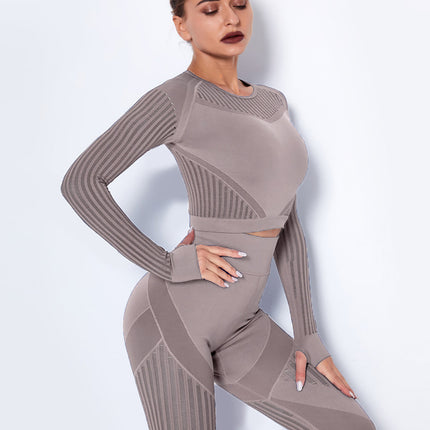 Aether | Women’s Long Sleeve Top – Sculpted Seamless Fit - Brown