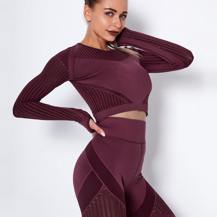 Aether | Women’s Long Sleeve Top – Sculpted Seamless Fit - Burgundy