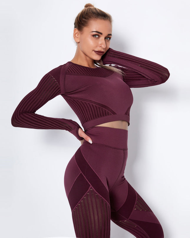Aether | Women’s Long Sleeve Top – Sculpted Seamless Fit - Burgundy