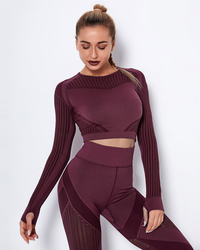 Aether | Women’s Long Sleeve Top – Sculpted Seamless Fit - Burgundy