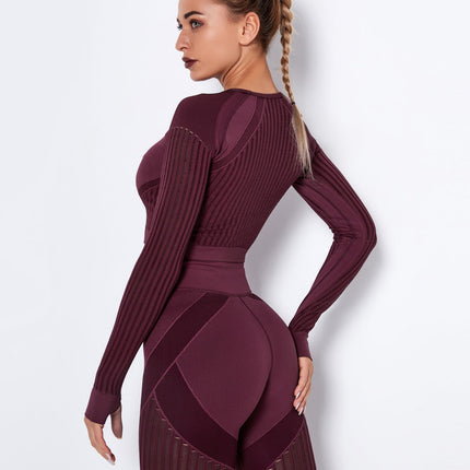 Aether | Women’s Long Sleeve Top – Sculpted Seamless Fit - Burgundy