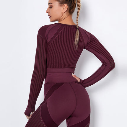 Aether | Women’s Long Sleeve Top – Sculpted Seamless Fit - Burgundy
