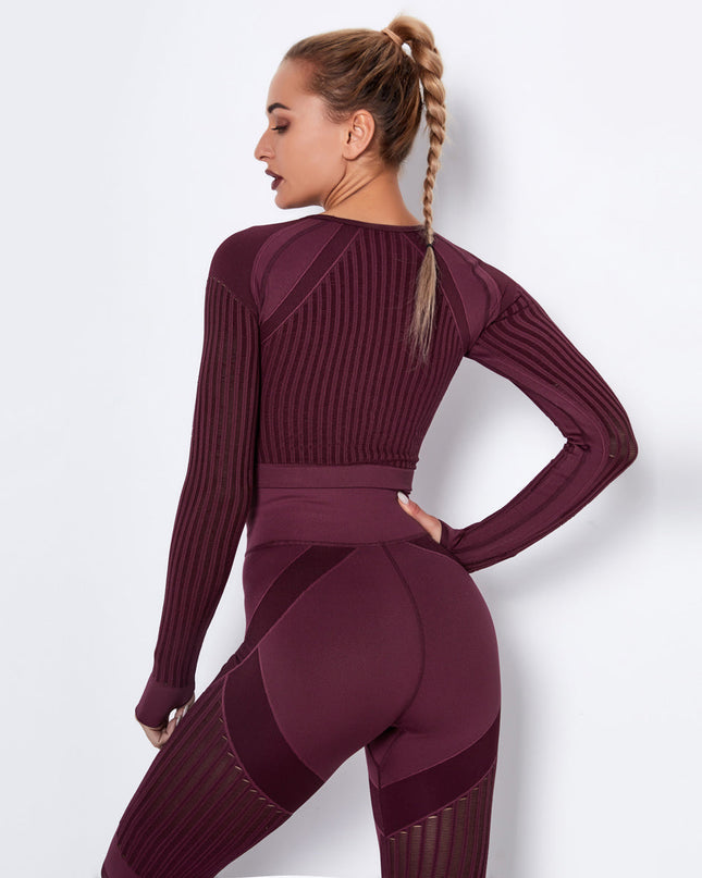Aether | Women’s Long Sleeve Top – Sculpted Seamless Fit - Burgundy