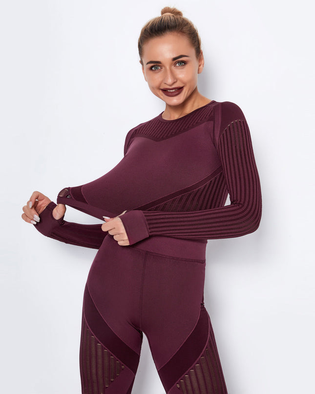 Aether | Women’s Long Sleeve Top – Sculpted Seamless Fit - Burgundy