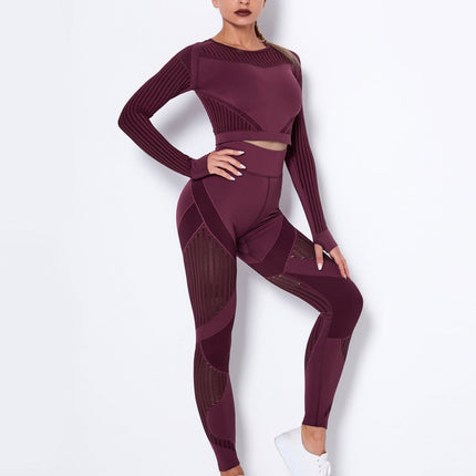 Aether | Women’s Long Sleeve Top – Sculpted Seamless Fit - Burgundy