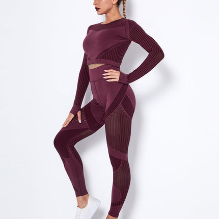 Aether | Women’s Long Sleeve Top – Sculpted Seamless Fit - Burgundy