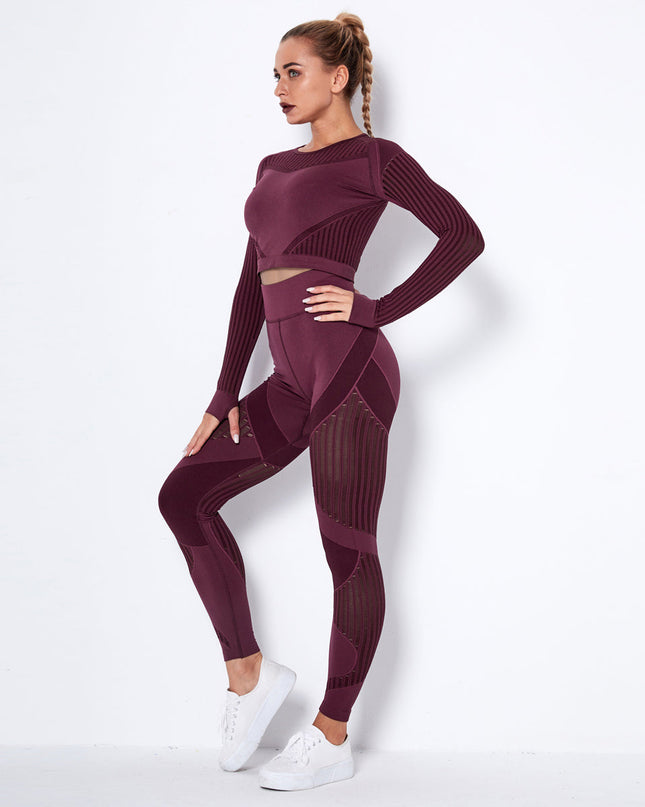 Aether | Women’s Long Sleeve Top – Sculpted Seamless Fit - Burgundy
