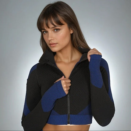 Aligné | Women’s Seamless Long Sleeve Top – Sculpted Comfort Fit - Blue