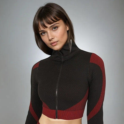 Aligné | Women’s Seamless Long Sleeve Top – Sculpted Comfort Fit - Red