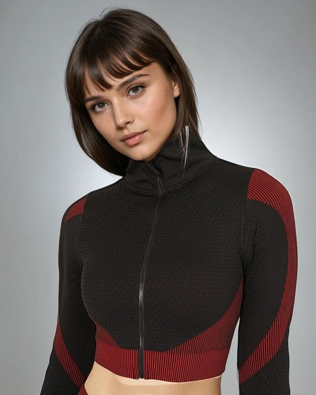 Aligné | Women’s Seamless Long Sleeve Top – Sculpted Comfort Fit - Red