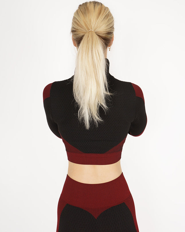 Aligné | Women’s Seamless Long Sleeve Top – Sculpted Comfort Fit - Red