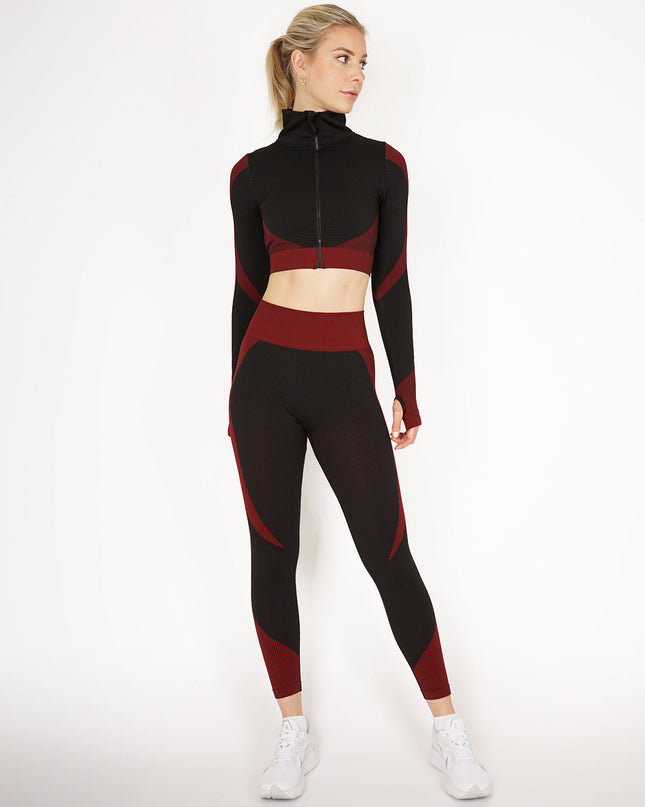 Aligné | Women’s Seamless Long Sleeve Top – Sculpted Comfort Fit - Red