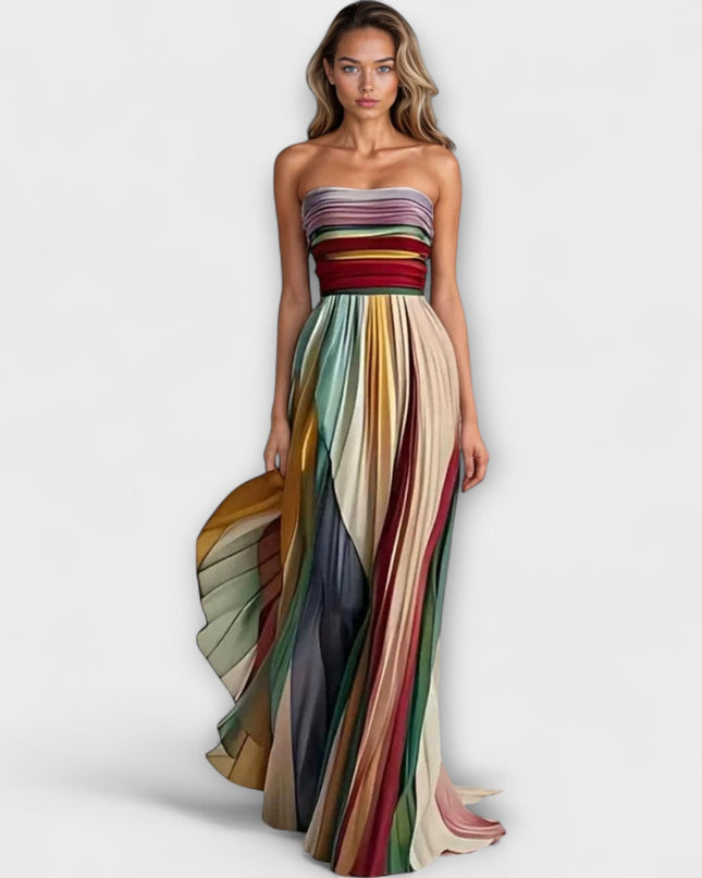 Averly | Strapless Multicolor Maxi Dress – Pleated Formal Dress