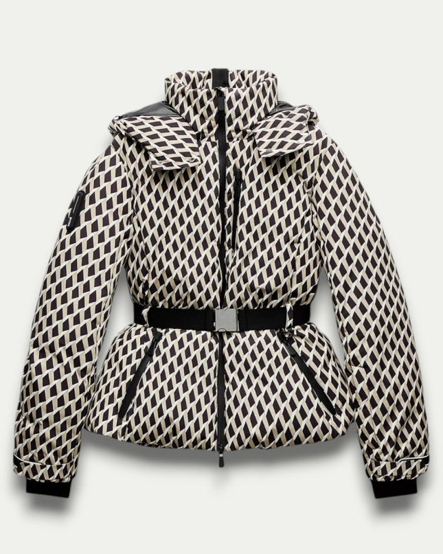 Beigerra | Belted Puffer Jacket – Pattern Print with Hood