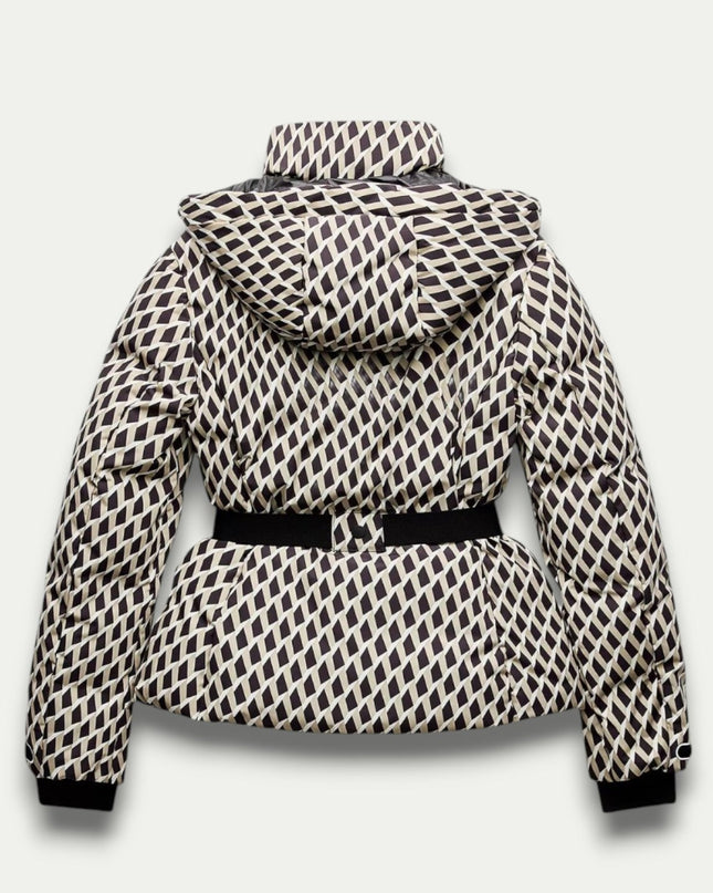 Beigerra | Belted Puffer Jacket – Pattern Print with Hood
