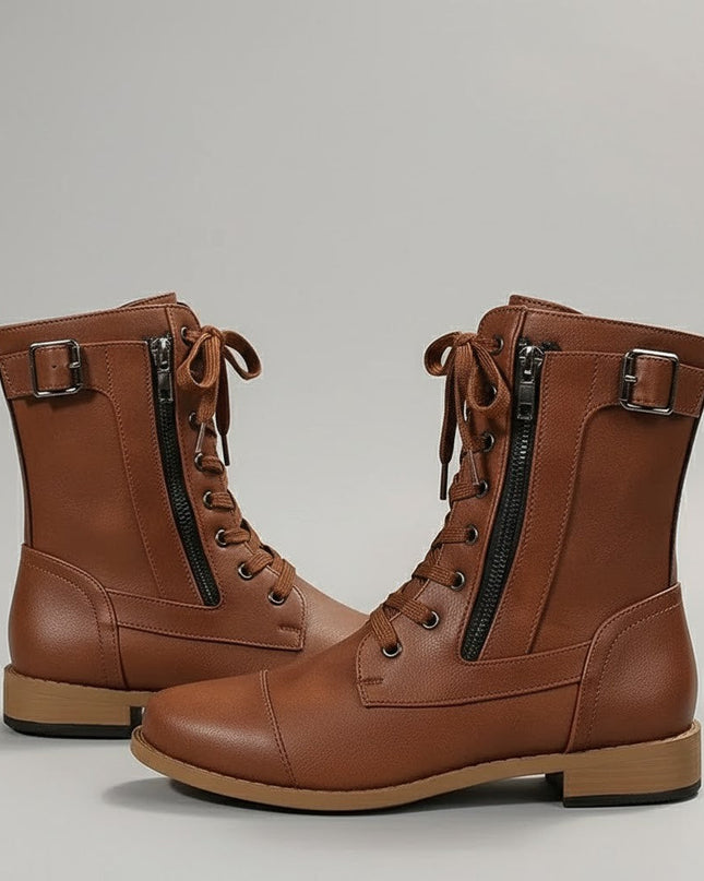 Bonnara | Ankle Boots with Side Zipper – Lace-up Buckle Boots