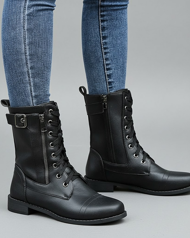 Bonnara | Ankle Boots with Side Zipper – Lace-up Buckle Boots