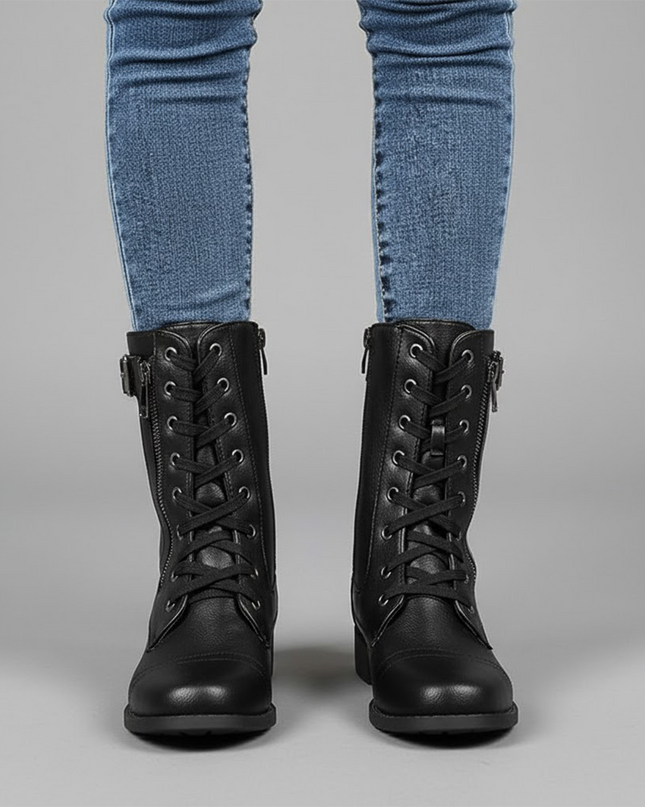 Bonnara | Ankle Boots with Side Zipper – Lace-up Buckle Boots