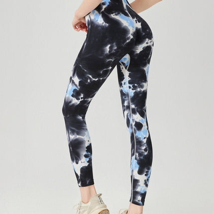 Caelis | Women’s Seamless Scrunch Leggings – Sleek Sculpt Style - Blue Black Abstract