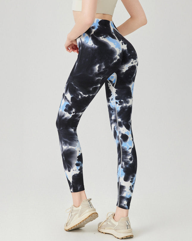 Caelis | Women’s Seamless Scrunch Leggings – Sleek Sculpt Style - Blue Black Abstract