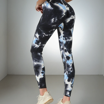 Caelis | Women’s Seamless Scrunch Leggings – Sleek Sculpt Style - Blue Black Abstract
