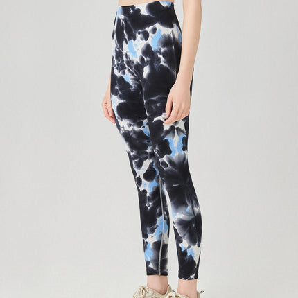 Caelis | Women’s Seamless Scrunch Leggings – Sleek Sculpt Style - Blue Black Abstract