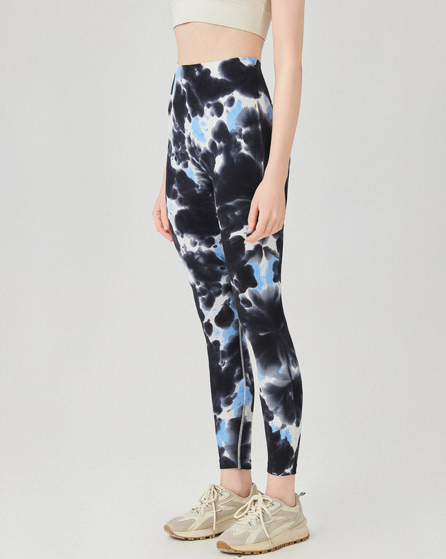 Caelis | Women’s Seamless Scrunch Leggings – Sleek Sculpt Style - Blue Black Abstract