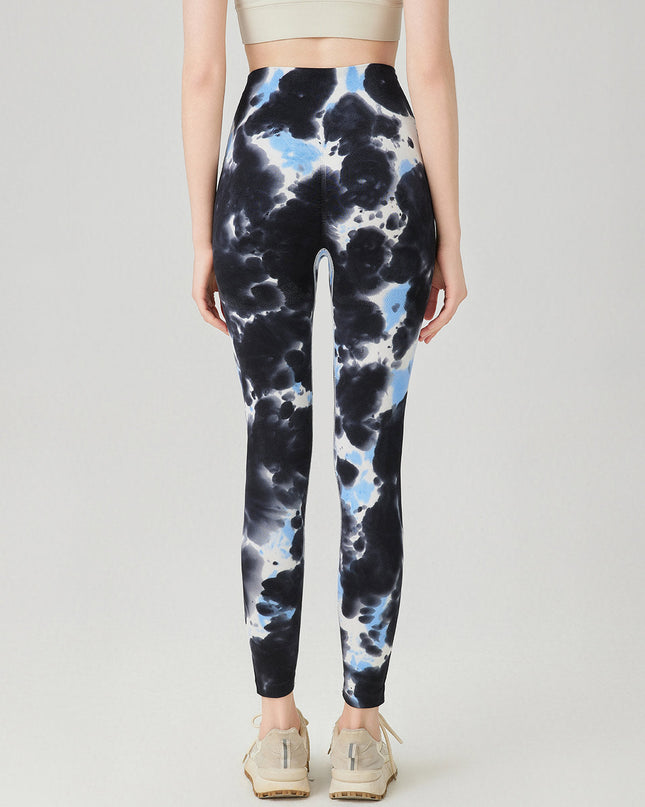 Caelis | Women’s Seamless Scrunch Leggings – Sleek Sculpt Style - Blue Black Abstract