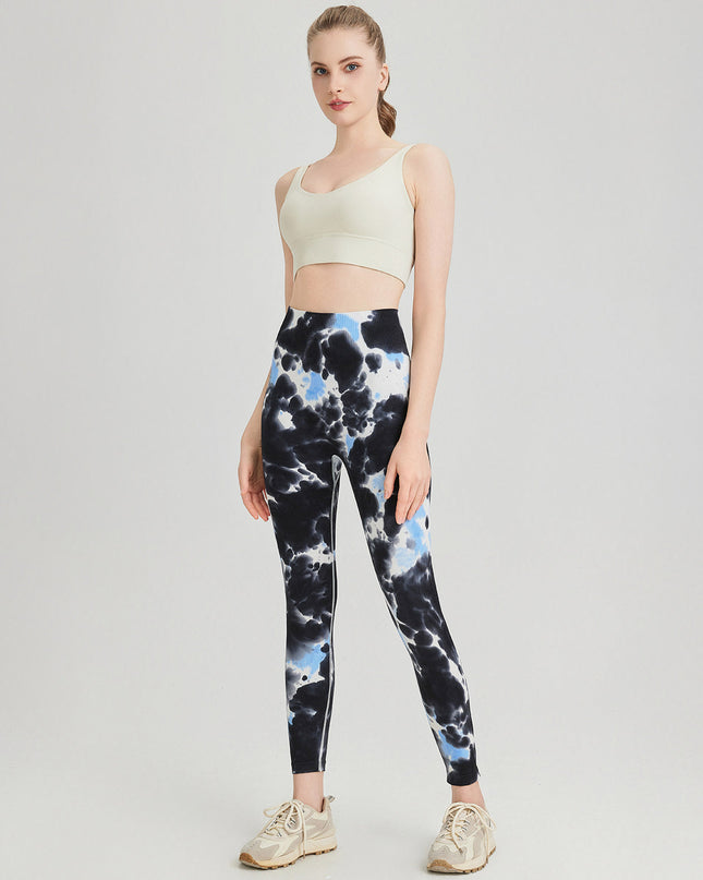 Caelis | Women’s Seamless Scrunch Leggings – Sleek Sculpt Style - Blue Black Abstract