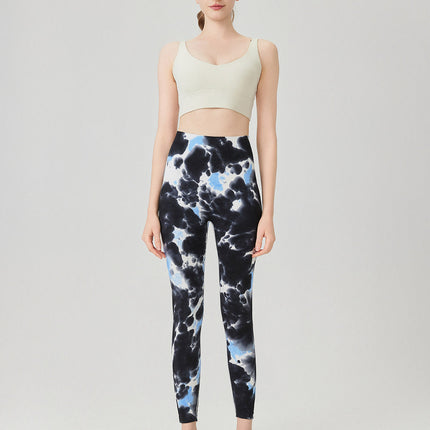Caelis | Women’s Seamless Scrunch Leggings – Sleek Sculpt Style - Blue Black Abstract
