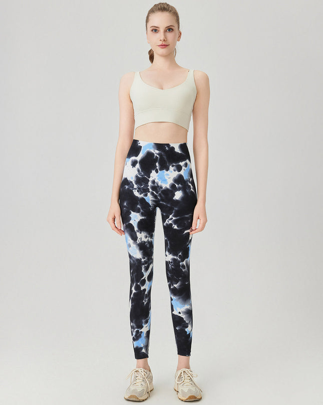 Caelis | Women’s Seamless Scrunch Leggings – Sleek Sculpt Style - Blue Black Abstract